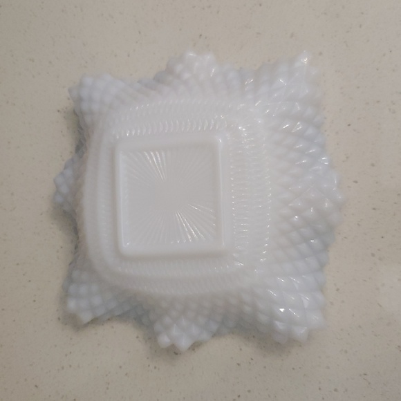 Vintage Pale Blue Milk Glass Diamond Ruffled Sawtooth Edge Dishes Set of 2 - Picture 4 of 8